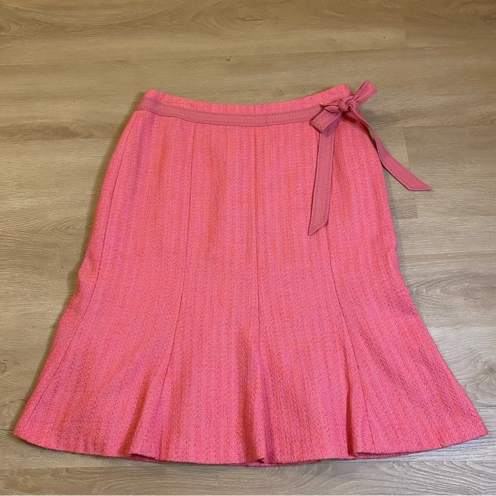 Ann Taylor Pink Tweed Midi Skirt with Bow size 6